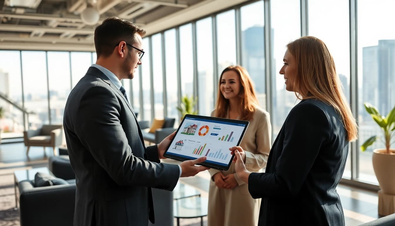 Immobilienmakler Frankfurt Preungesheim berät Kunden in modernem Büro mit digitalem Angebot.