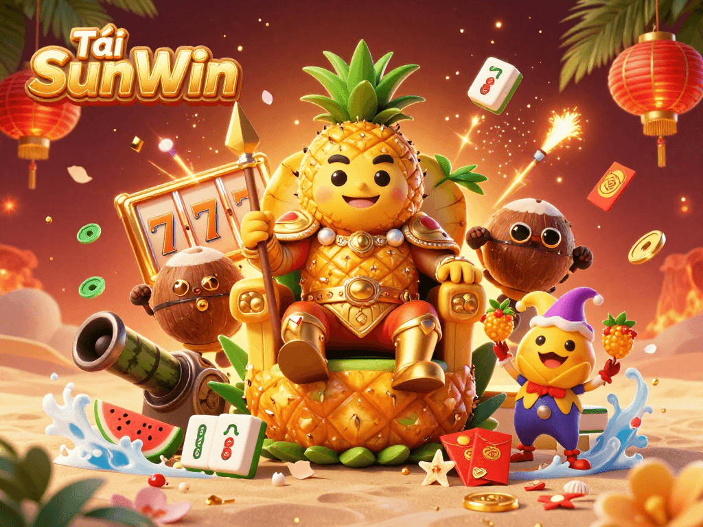 Tải SunWin brings excitement with vibrant golden pineapple king and dynamic casino elements.