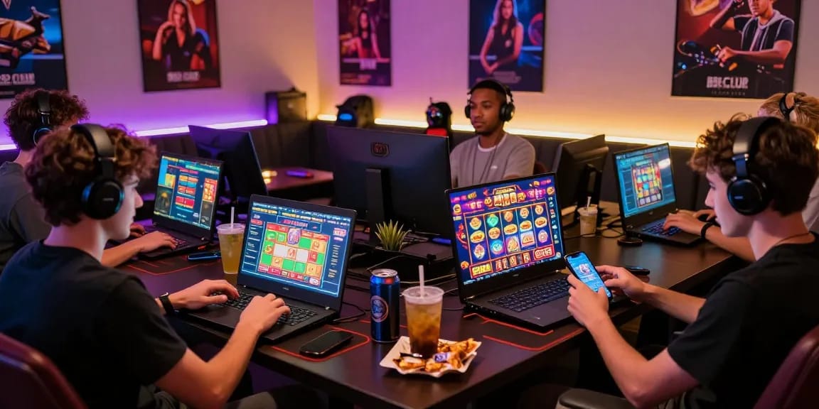 Exciting gaming scene with players enjoying various games on the B52 CLUB platform, vibrant atmosphere.