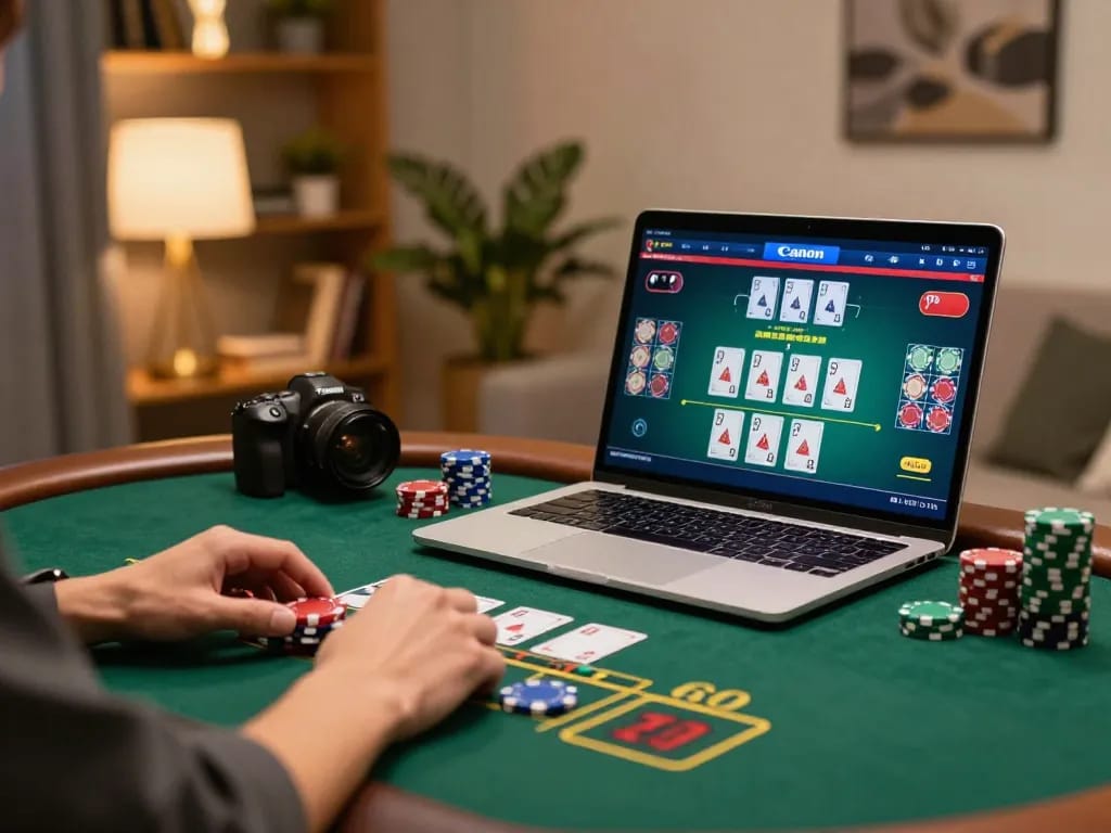 79king player engaging in live dealer blackjack at modern gaming setup
