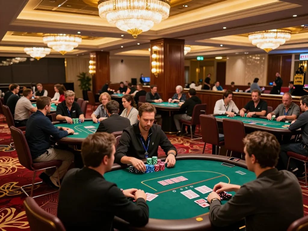 Spieler strategisieren mit dem Thema Immobilienmakler Frankfurt Ginnheim an einem gehobenen Pokertisch.