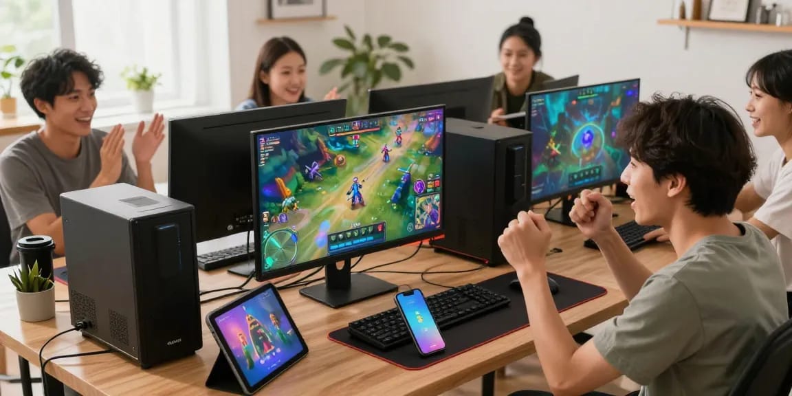 Exciting online gaming moment at https://gemwin.pics/ with diverse players enjoying various games in a vibrant setting.