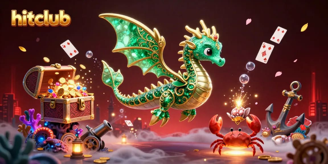Experience hitclub's vibrant underwater fantasy with a sea dragon and treasure chest exploding with riches.