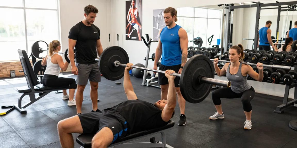 Deus Medical: Fitness-Enthusiasten im modernen Gym, die Anabolika sicher verwenden.