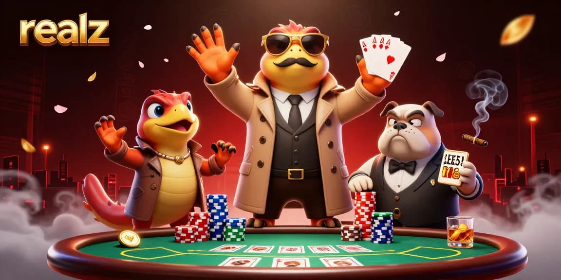 Engage with realz casino action featuring raptors in a trench coat at a poker table.