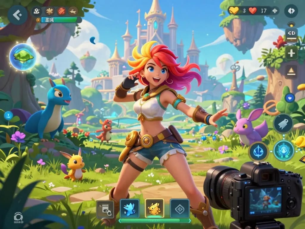 Exciting scene with a female protagonist in a vibrant fantasy world, showcasing interactive elements of female protagonist porn games.