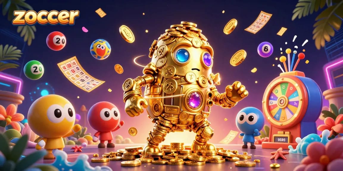 Join the thrilling zoccer experience with golden golems and dynamic lottery elements in a gaming paradise.