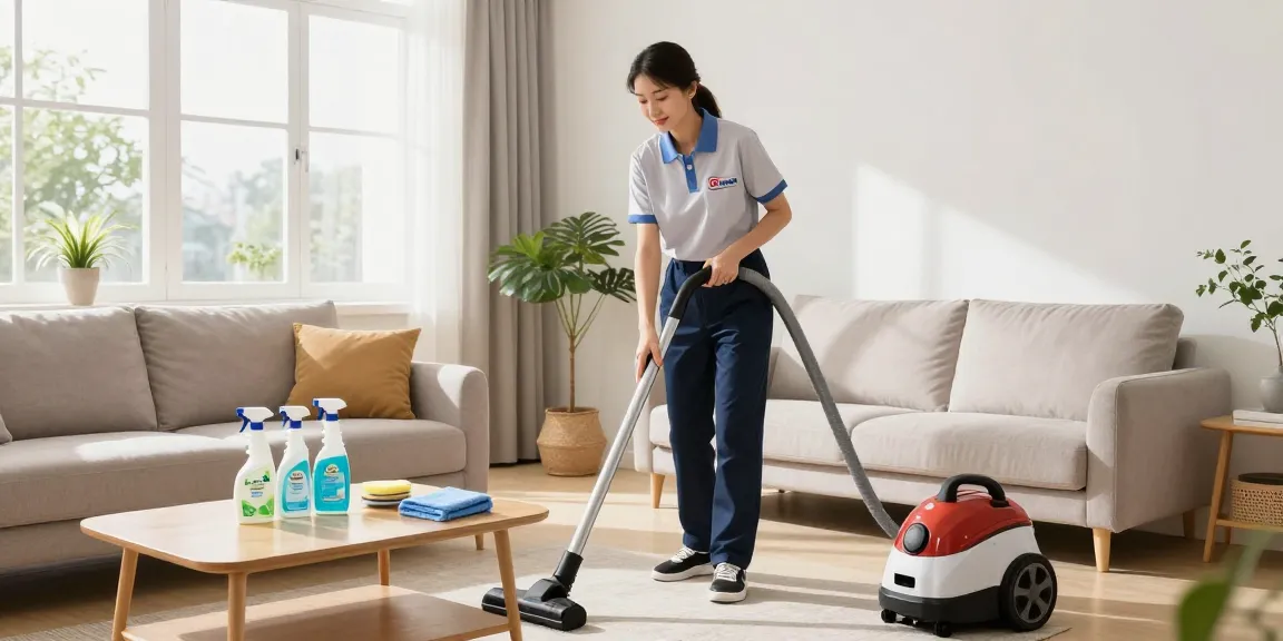 Professional cleaner at work in a bright living room, highlighting expert services offered by reinigungsfirmen in bern.
