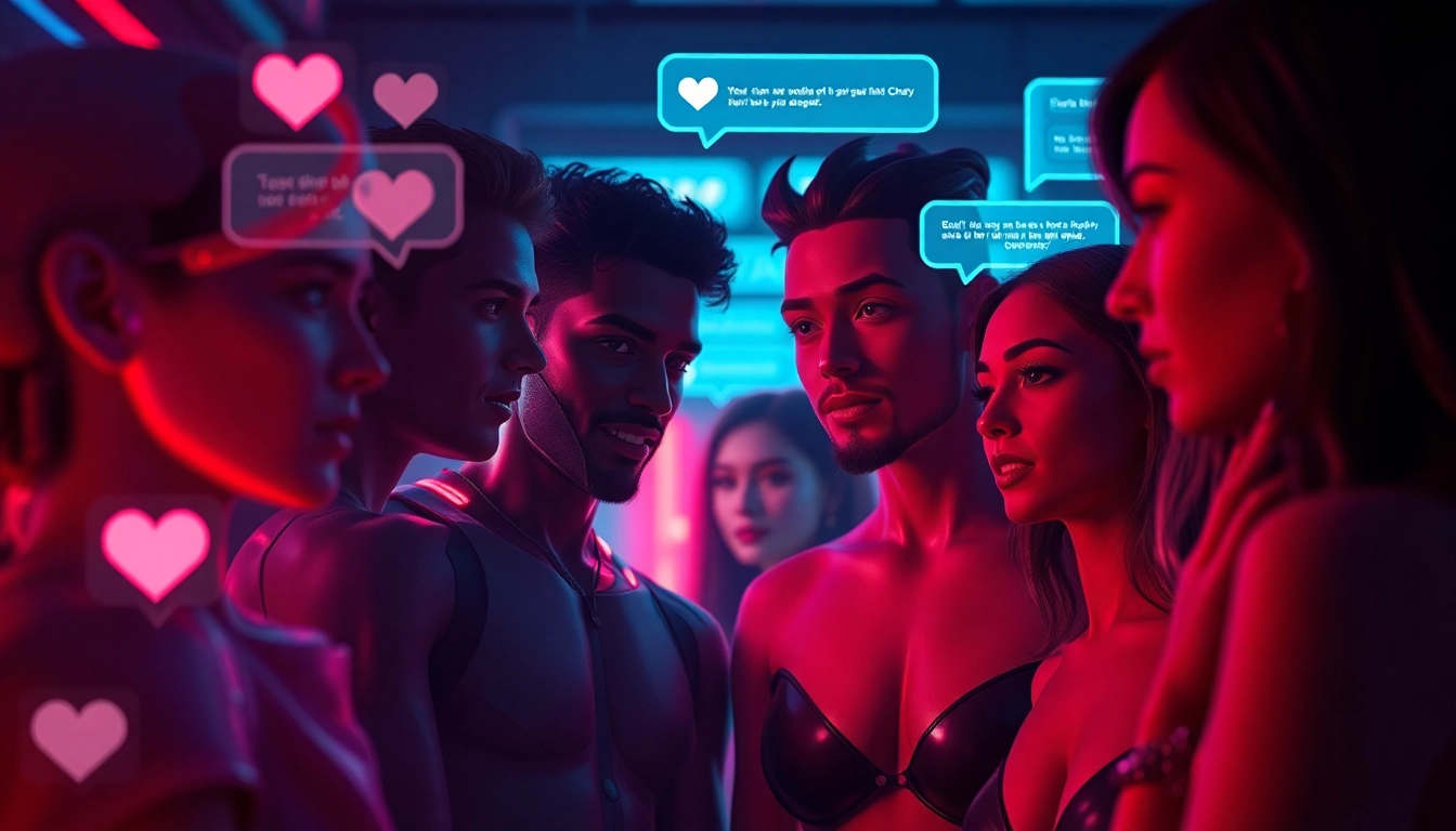 AI porn chat interface with engaging characters and vibrant visuals.