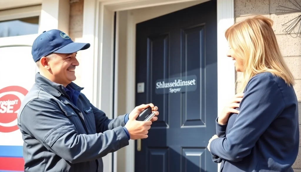 Professioneller Schlüsseldienst aus Speyer hilft einem Kunden bei der Türöffnung und demonstriert Zuverlässigkeit und Fachkompetenz.